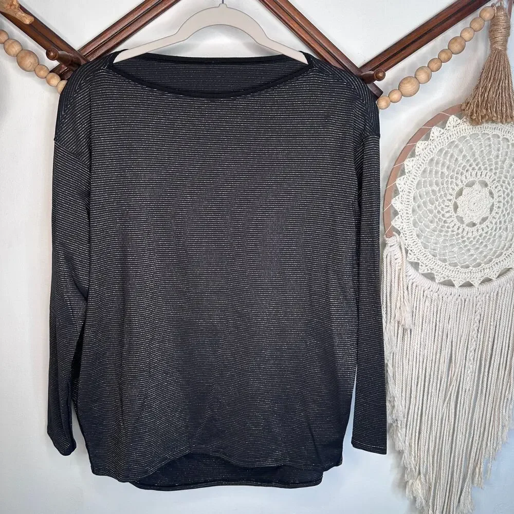 Lululemon Back In Action Black Gold Stripe Long Sleeve T
